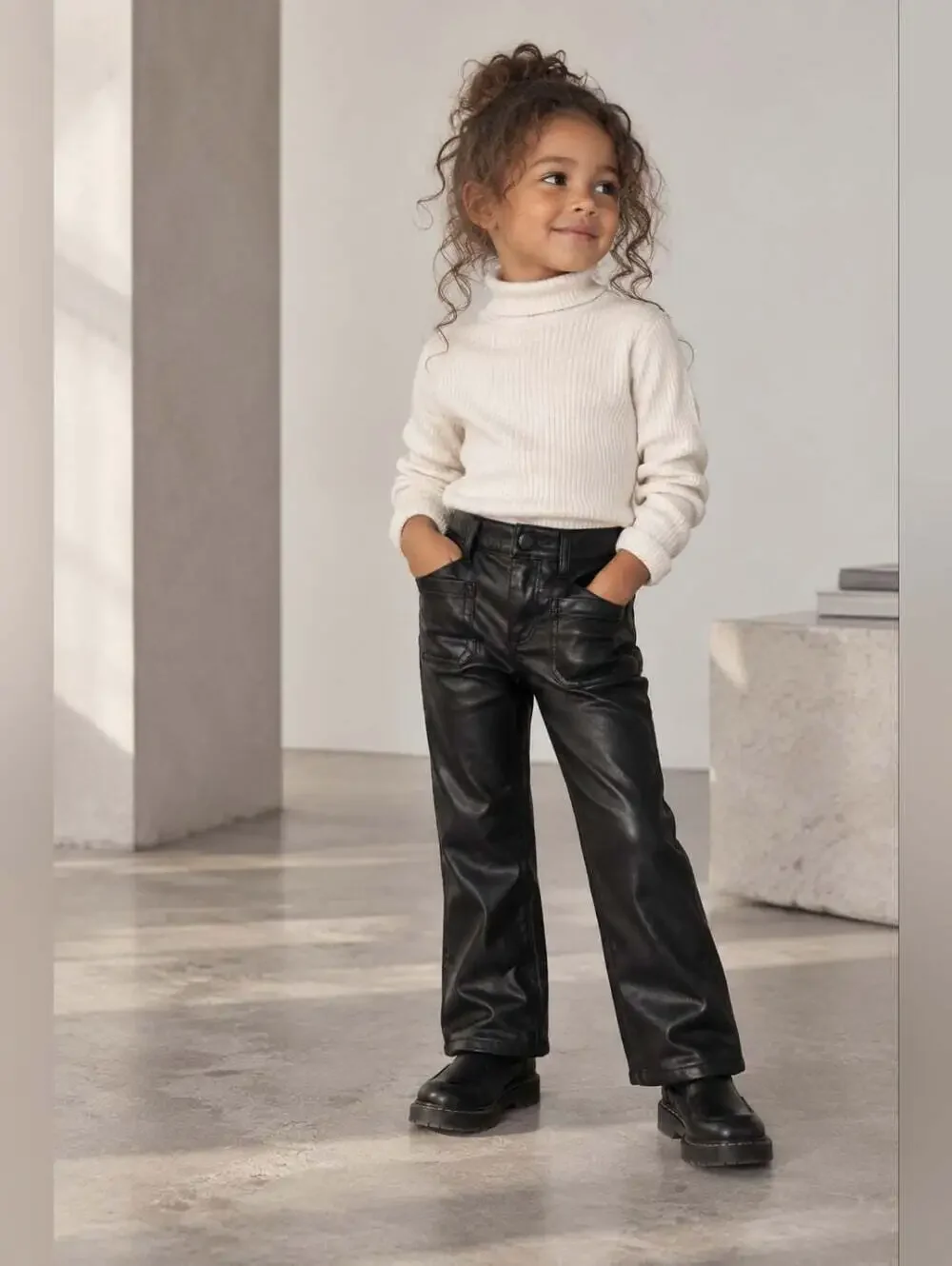Baby Gap Girls Size 4 Black Faux Leather Flare Pants Y2K